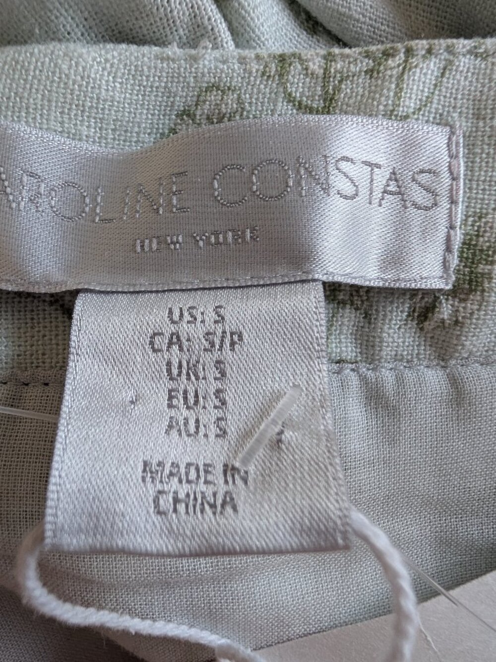 Caroline Constas Sage Green Pearl Neck Trim Floral Linen Maxi Dress Size S NWT - Picture 6 of 13